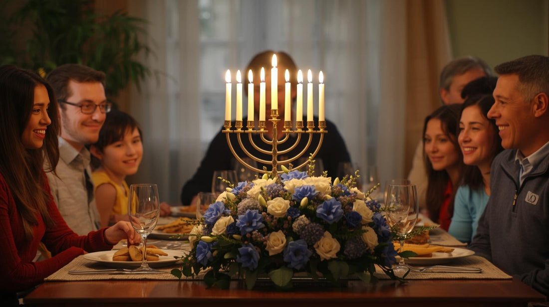 Blossoms of Light: Elevate Your Hanukkah Decor with Elegant Blue and White Blooms