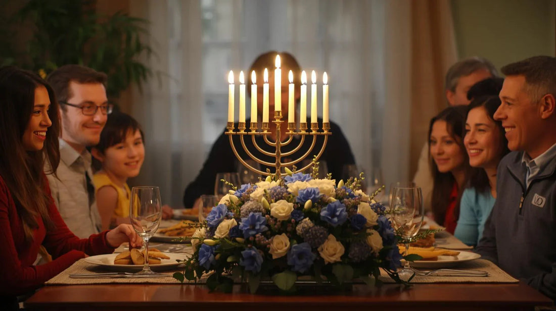 Blossoms of Light: Elevate Your Hanukkah Decor with Elegant Blue and White Blooms